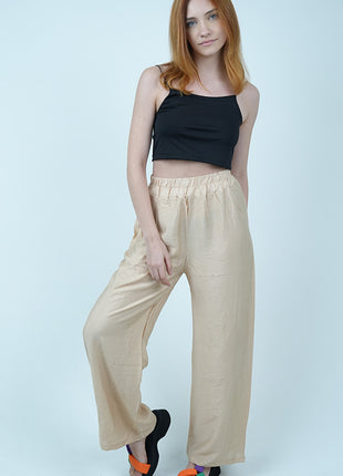 Pantalon Palazzo Fluide en Lin - Beige