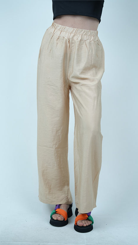 Pantalon Palazzo Fluide en Lin - Beige