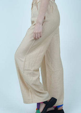 Pantalon Palazzo Fluide en Lin - Beige