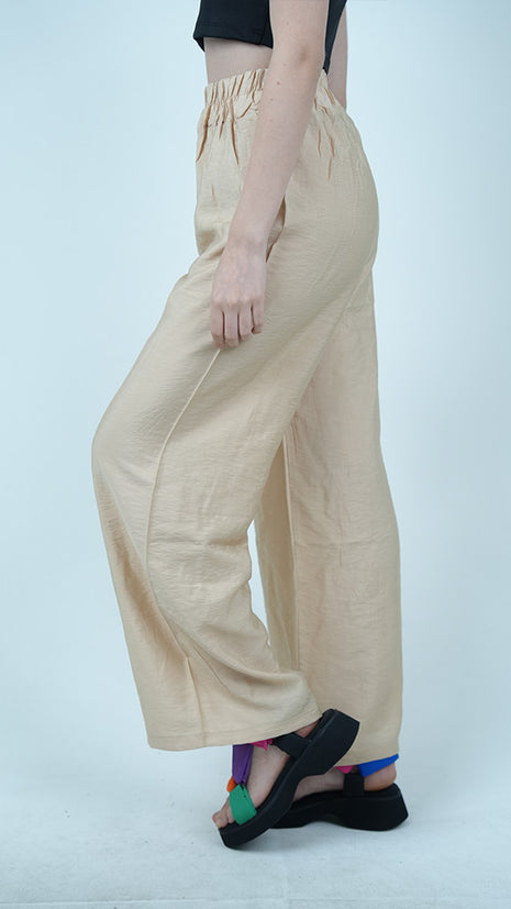 Pantalon Palazzo Fluide en Lin - Beige