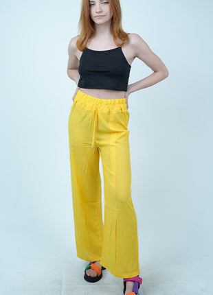 Pantalon Fluide à Taille Haute Jaune Éclatant