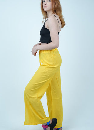 Pantalon Fluide à Taille Haute Jaune Éclatant