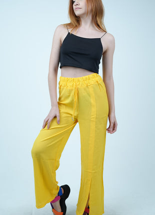 Pantalon Fluide à Taille Haute Jaune Éclatant