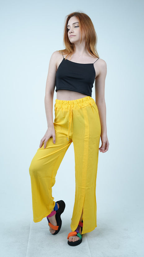 Pantalon Fluide à Taille Haute Jaune Éclatant