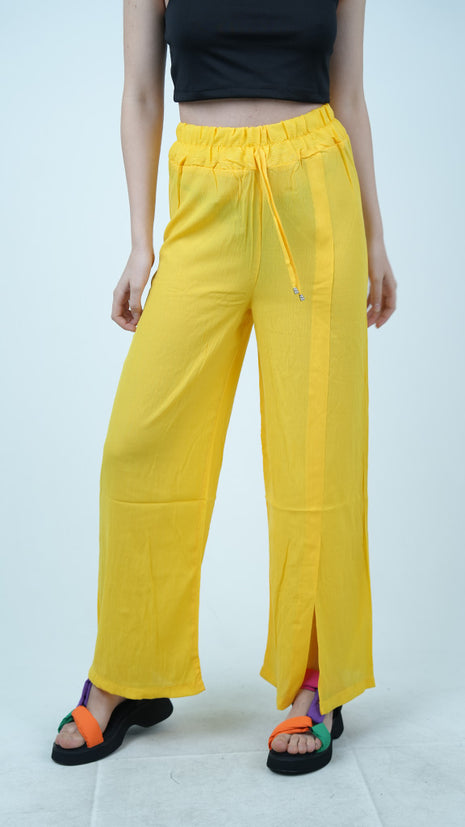 Pantalon Fluide à Taille Haute Jaune Éclatant