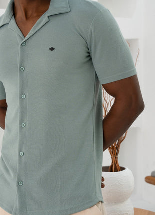 Polo Shirt Chic en Coton Texturé-Verte