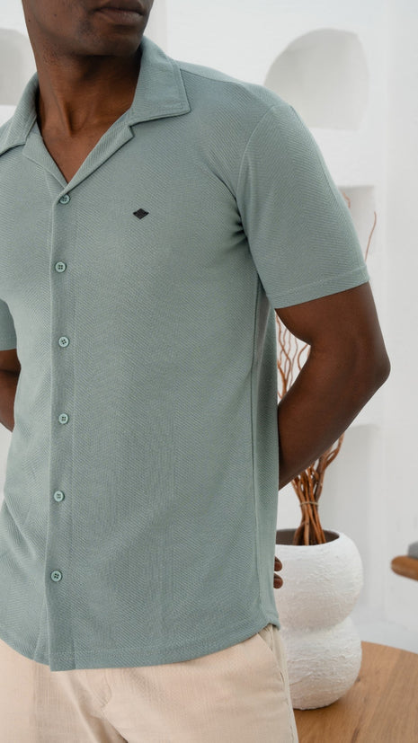 Polo Shirt Chic en Coton Texturé-Verte