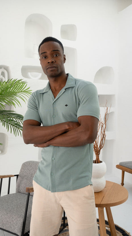 Polo Shirt Chic en Coton Texturé-Verte