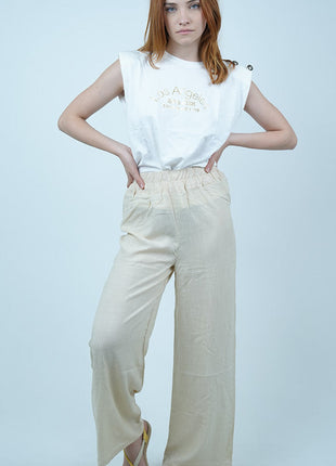 Pantalon Beige Large Léger