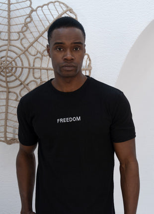 T-Shirt "FREEDOM" en Coton Texturé Noir