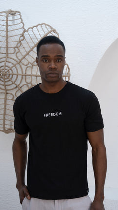 T-Shirt "FREEDOM" en Coton Texturé Noir