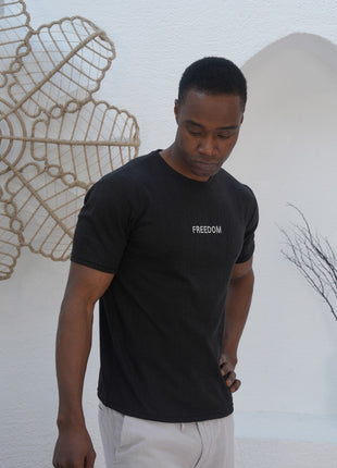 T-Shirt "FREEDOM" en Coton Texturé Noir