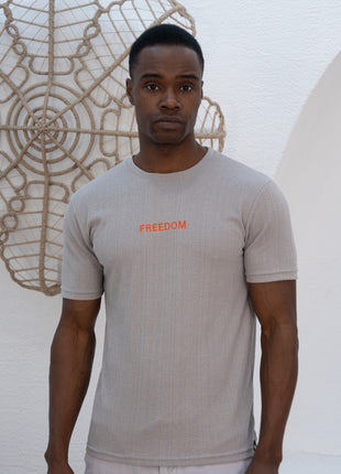 T-Shirt "FREEDOM" en Coton Texturé Gris