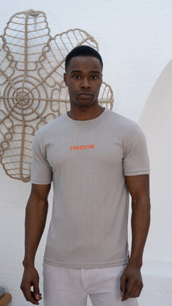 T-Shirt "FREEDOM" en Coton Texturé Gris