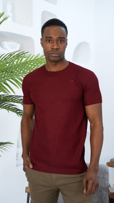 T-Shirt Rouge en Maille Texturée pour Homme
