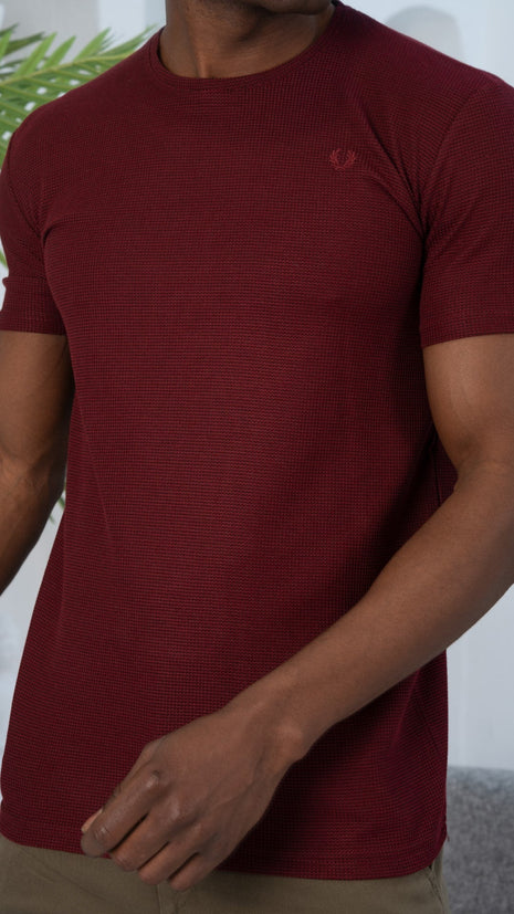 T-Shirt Rouge en Maille Texturée pour Homme