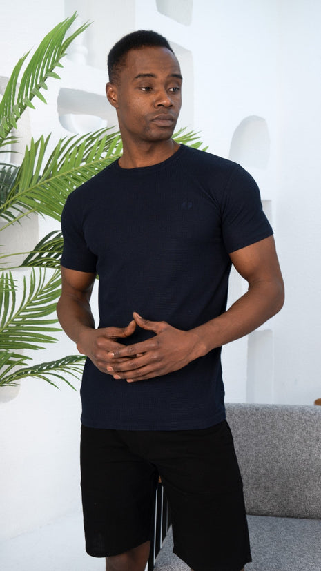 T-Shirt Noir en Maille Texturée pour Homme