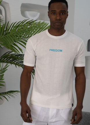 T-Shirt "FREEDOM" en Coton Texturé Blanc