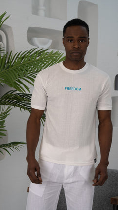 T-Shirt "FREEDOM" en Coton Texturé Blanc