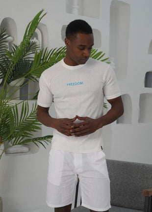 T-Shirt "FREEDOM" en Coton Texturé Blanc