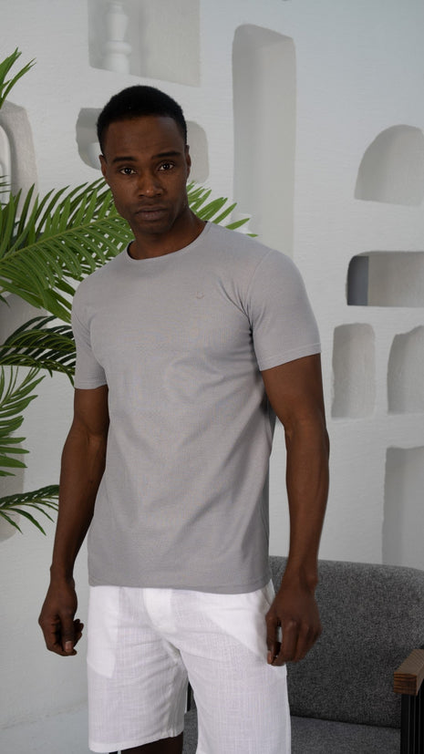 T-Shirt Gris en Maille Texturée pour Homme
