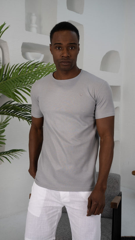 T-Shirt Gris en Maille Texturée pour Homme