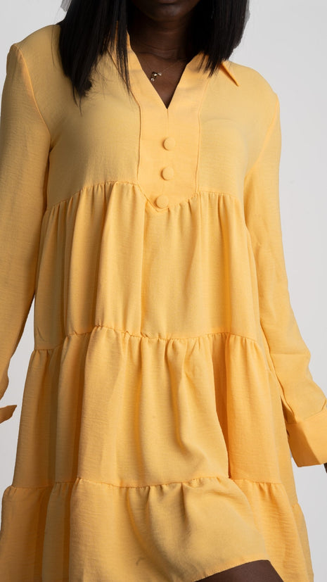 Robe Chemisier Jaune  Volantée