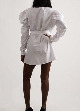 Robe Chemise Blanche Structurée avec Ceinture