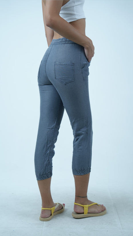 Pantalon Capri en Chambray-Gris