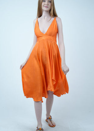 Robe décolletée en Mousseline-Orange