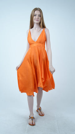 Robe décolletée en Mousseline-Orange