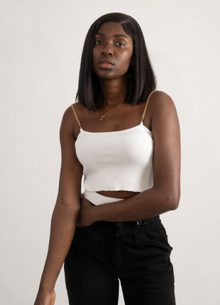 Crop Top Blanc Chic à Chaînes Dorées