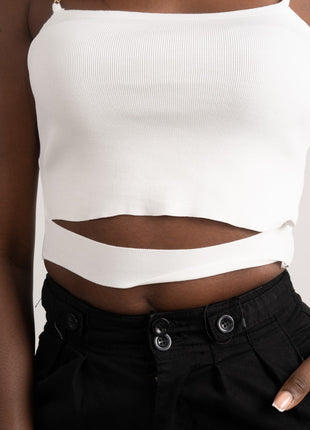 Crop Top Blanc Chic à Chaînes Dorées