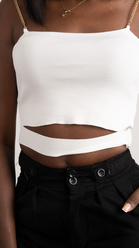 Crop Top Blanc Chic à Chaînes Dorées