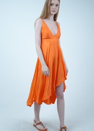 Robe décolletée en Mousseline-Orange