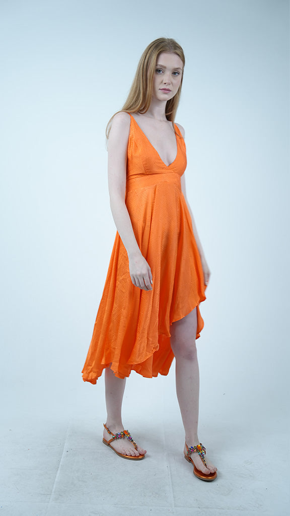 Robe décolletée en Mousseline-Orange – Modepanier