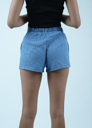 Short Élégant avec Ceinture-Bleu