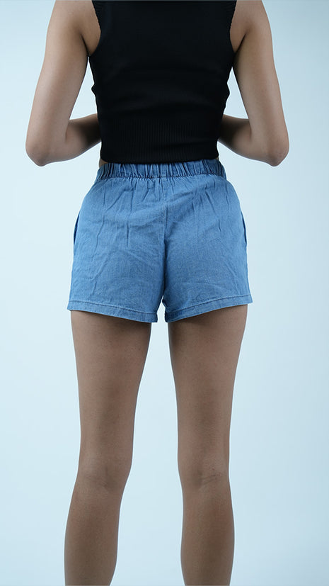 Short Élégant avec Ceinture-Bleu