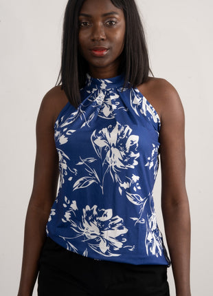 Top Halter Floral Bleu