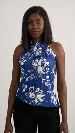 Top Halter Floral Bleu