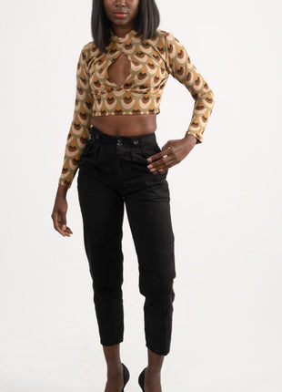 Crop Top Échancré Motif Paon