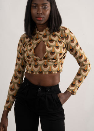 Crop Top Échancré Motif Paon