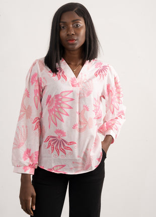 Chemise à Motif Floral et Aquatique en Rose