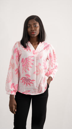 Chemise à Motif Floral et Aquatique en Rose