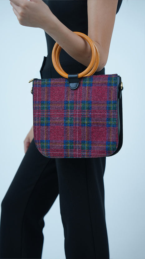 Sac à Main en Tweed à Motif Tartan