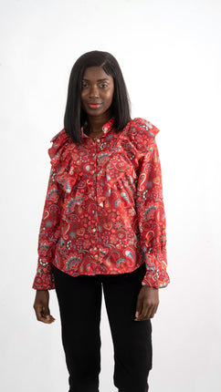 Chemise Rouge Bohème à Motif Paisley