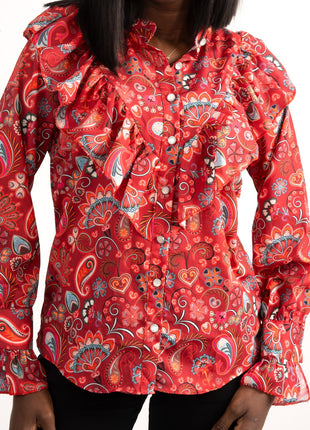 Chemise Rouge Bohème à Motif Paisley