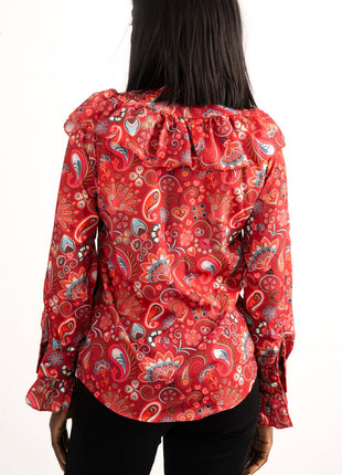 Chemise Rouge Bohème à Motif Paisley