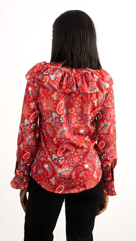 Chemise Rouge Bohème à Motif Paisley