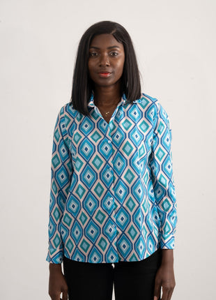 Chemise Élégante à Motif Géométrique Turquoise